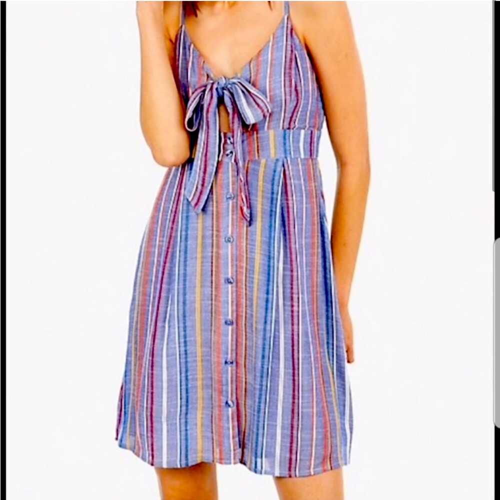 Express Striped Front Tie Sleeveless Dress